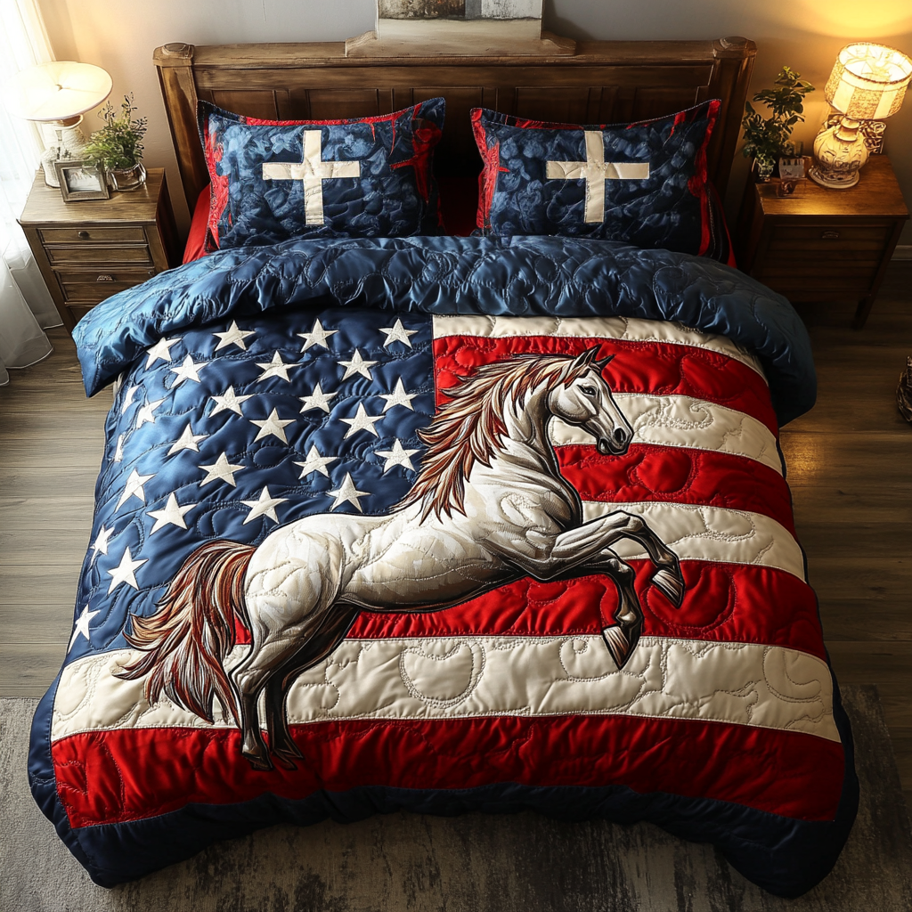 Freedom Spirit Quilted Bedding Set Duvet Cover Merch Gift Ideas For Horse Owners Freedom Spirit Quilted Bedding Set Duvet Cover Merch Gift Ideas For Horse Owners