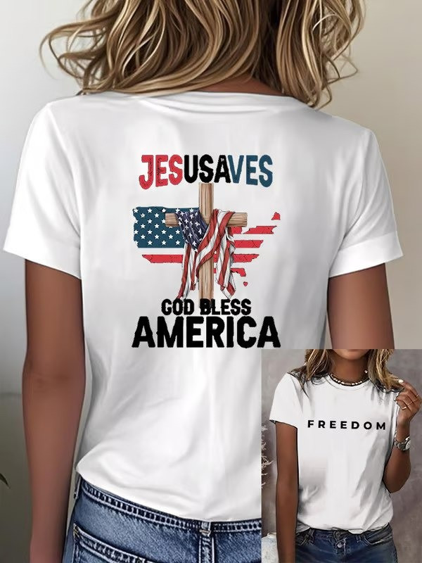 Freedom T-Shirt Jesusaves God Bless America Shirt Charlie Kirk Merch Patriotic Gifts For Her Freedom T-Shirt Jesusaves God Bless America Shirt Charlie Kirk Merch Patriotic Gifts For Her