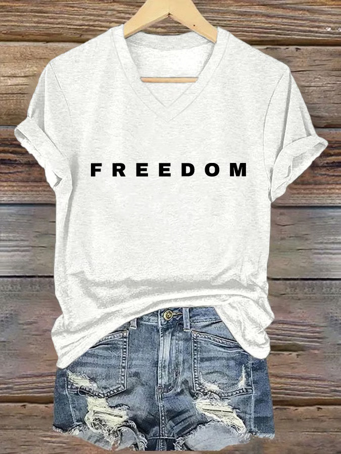 Freedom V-neck Shirt White Kirk Shooters Shirt Charlie Kirk Merchandise Her Gifts Freedom V-neck Shirt White Kirk Shooters Shirt Charlie Kirk Merchandise Her Gifts