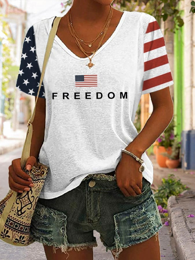 Freedom V-Neck T-Shirt USA Flag Charlie Kirk Merch Patriotic Apparel Gifts For Wife Freedom V-Neck T-Shirt USA Flag Charlie Kirk Merch Patriotic Apparel Gifts For Wife