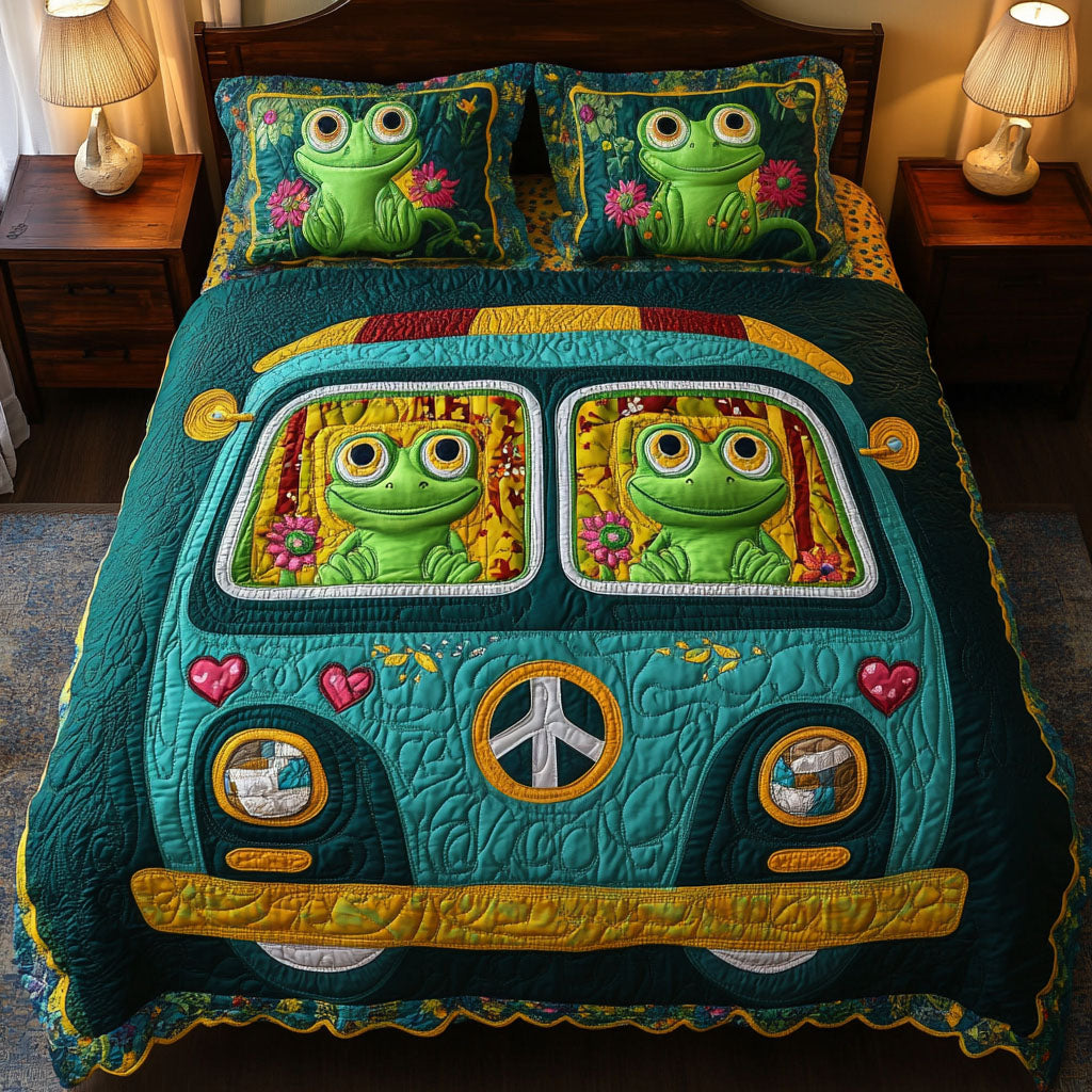 Frog Bus Joyride Quilted Bedding Set Duvet Cover Bed Sheet Set Gift Ideas For Hippie Mom Frog Bus Joyride Quilted Bedding Set Duvet Cover Bed Sheet Set Gift Ideas For Hippie Mom
