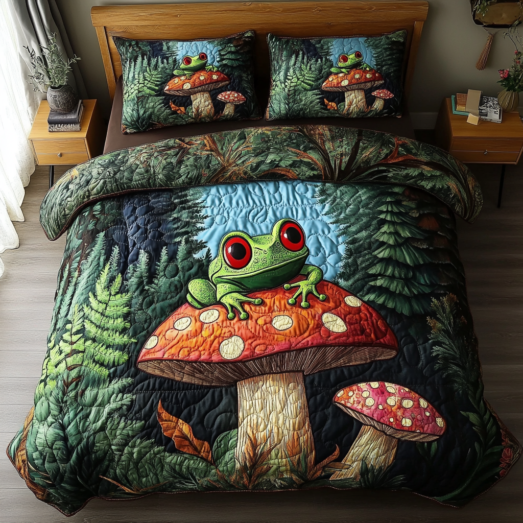 Frog Jump Quilted Bedding Set Duvet Cover Bedspreads Gift For Frog Lover Frog Jump Quilted Bedding Set Duvet Cover Bedspreads Gift For Frog Lover