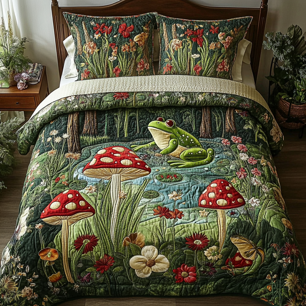 Frog Leap Quilted Bedding Set Duvet Cover Bedspreads Frog Related Gifts Frog Leap Quilted Bedding Set Duvet Cover Bedspreads Frog Related Gifts