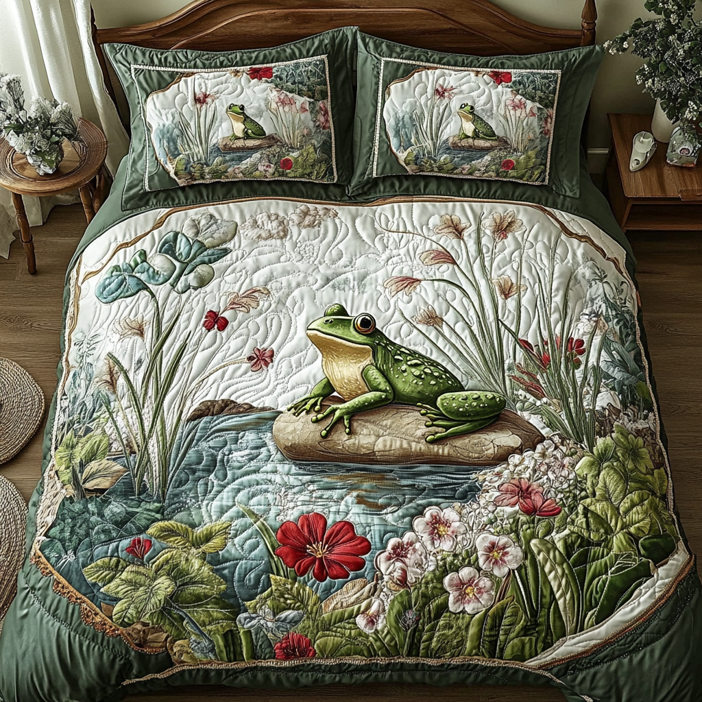 Frog Pond Quilted Bedding Set Duvet Cover Bedspreads Cute Frog Gifts Merchandise