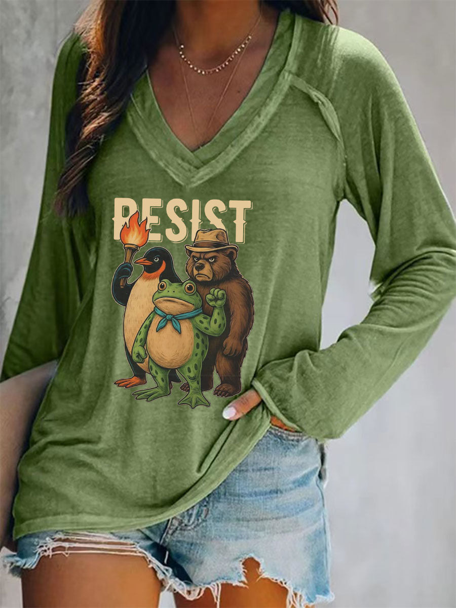 Frog Resist Long V-neck Shirt Portland Frog Protest Shirt No Kings In America Merch Wife Gifts Frog Resist Long V-neck Shirt Portland Frog Protest Shirt No Kings In America Merch Wife Gifts