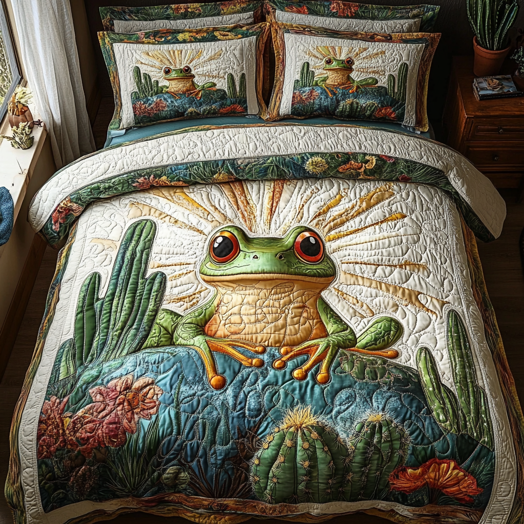 Frog Sand Quilted Bedding Set Duvet Cover Bed Sheet Set Cactus For Birthday Gift Frog Sand Quilted Bedding Set Duvet Cover Bed Sheet Set Cactus For Birthday Gift