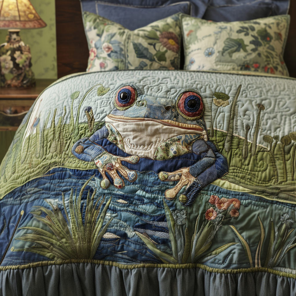 Frog Symphony Quilted Bedding Set Duvet Cover Bed Sheet Set Gifts For People Who Like Frogs Frog Symphony Quilted Bedding Set Duvet Cover Bed Sheet Set Gifts For People Who Like Frogs