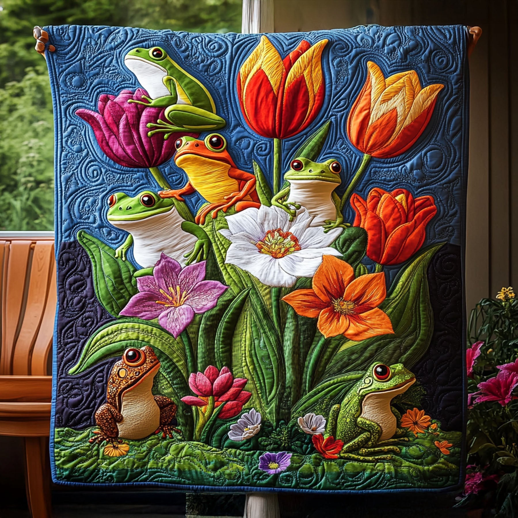 Frogs of the Fairy Glen Quilted Blanket Cute Colorful Blanket Cute Frog Gifts Mushroom Frogs of the Fairy Glen Quilted Blanket Cute Colorful Blanket Cute Frog Gifts Mushroom