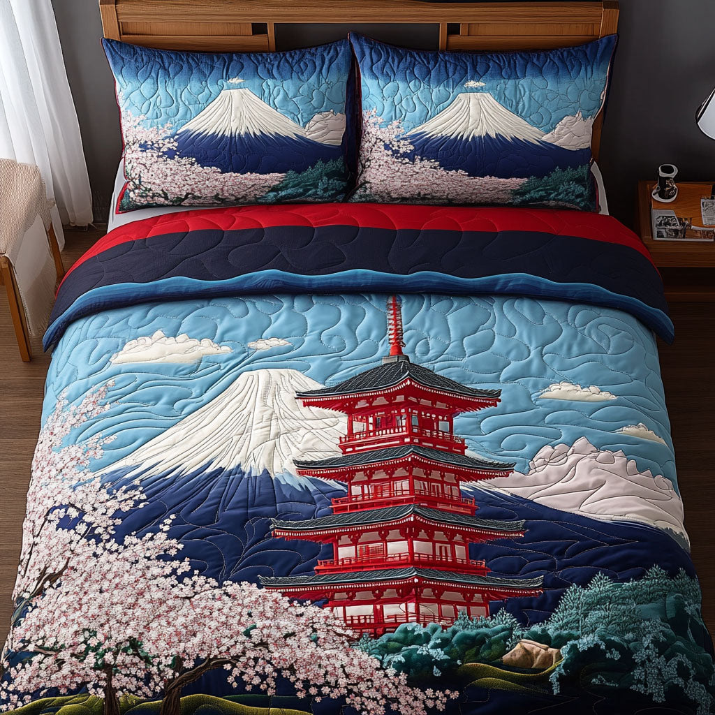 Fuji Serenity Quilted Bedding Set Duvet Cover Bed Sheet Set Fuji Mountain Japanese Gifts Fuji Serenity Quilted Bedding Set Duvet Cover Bed Sheet Set Fuji Mountain Japanese Gifts