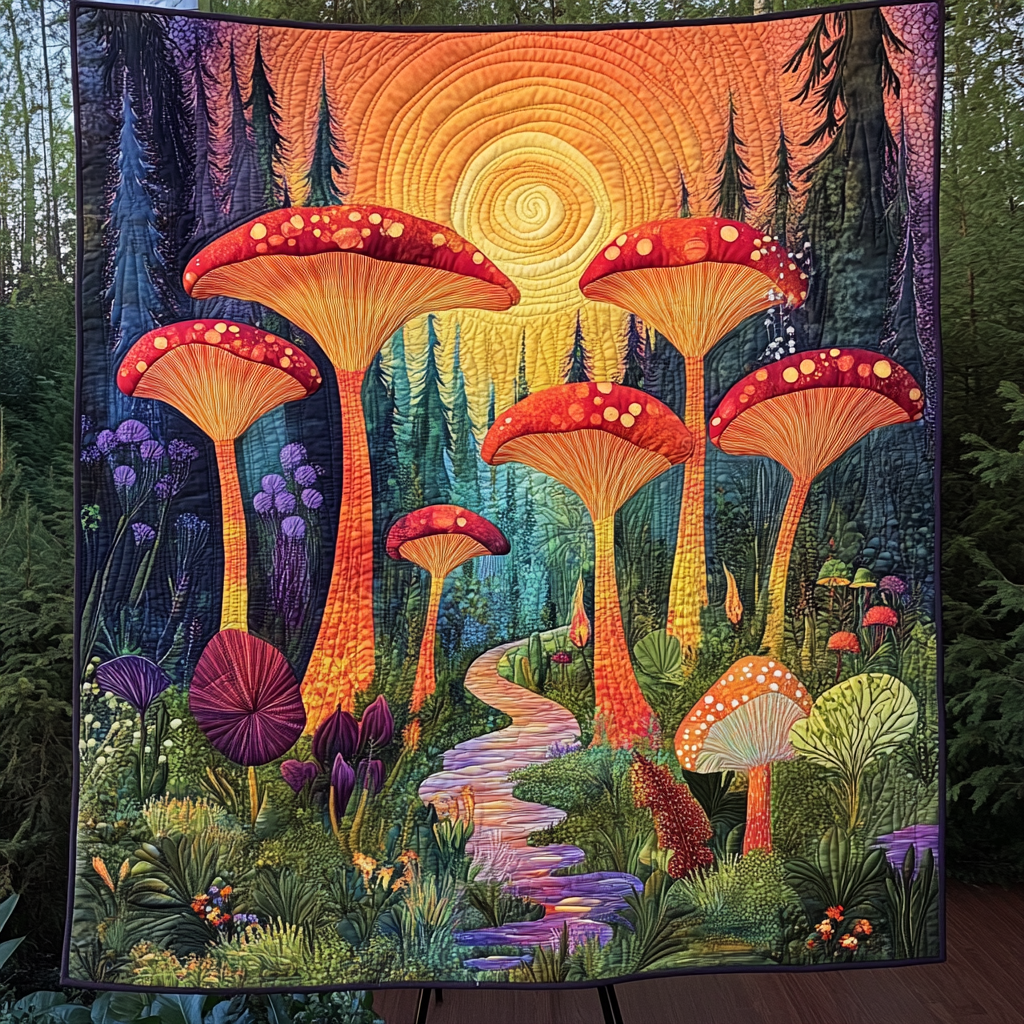 Fungi Fantasy Quilted Blanket Cute Colorful Blanket Unique Mushroom Gifts Fungi Fantasy Quilted Blanket Cute Colorful Blanket Unique Mushroom Gifts
