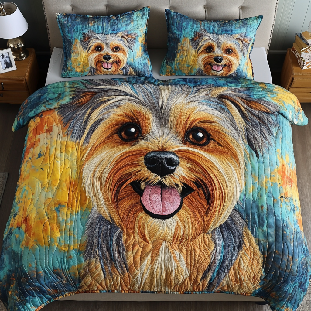 Furry Bliss Quilted Bedding Set Duvet Cover Bed Sheet Set Yorkshire Terrier Presents Furry Bliss Quilted Bedding Set Duvet Cover Bed Sheet Set Yorkshire Terrier Presents
