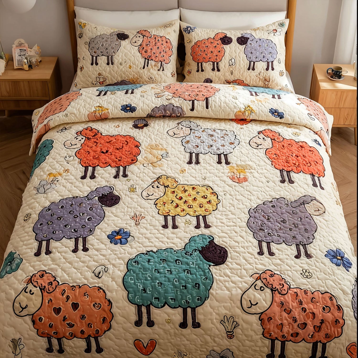 Fuzzy Delight Quilted Bedding Set Duvet Cover Bed Sheet Set Sheep Presents Fuzzy Delight Quilted Bedding Set Duvet Cover Bed Sheet Set Sheep Presents