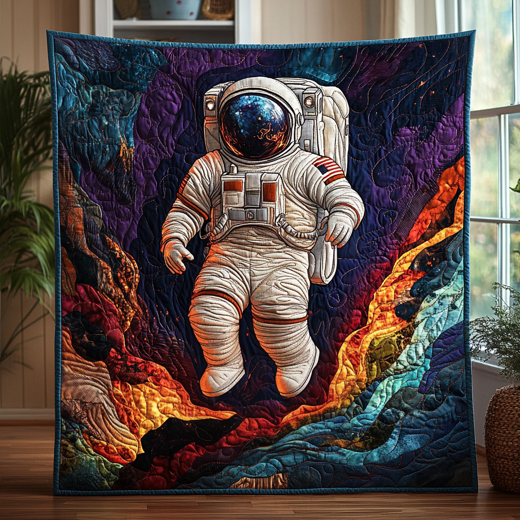 Galactic Explorer Quilted Blanket Cute Colorful Blanket Astronaut Gifts For Him Galactic Explorer Quilted Blanket Cute Colorful Blanket Astronaut Gifts For Him