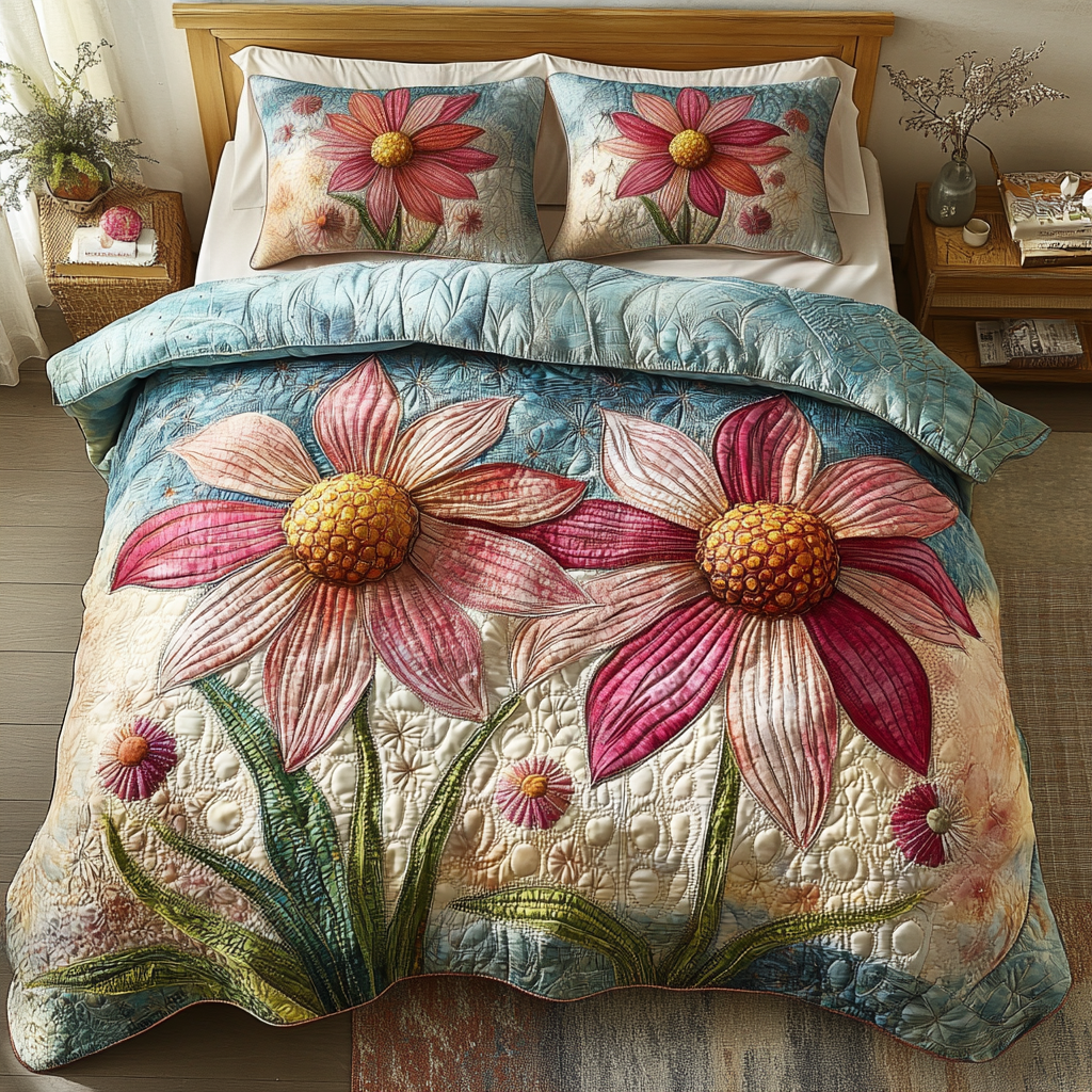 Garden Bliss Quilted Bedding Set Duvet Cover Bedspread Gifts For Flower Lovers