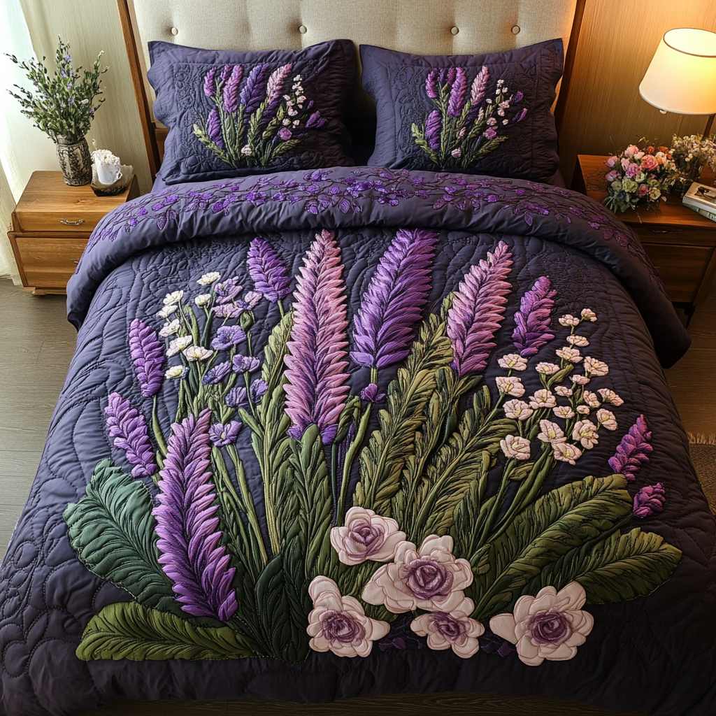 Garden Charm Quilted Bedding Set Duvet Cover Bedspread Flower Lavender Plant Gift Garden Charm Quilted Bedding Set Duvet Cover Bedspread Flower Lavender Plant Gift