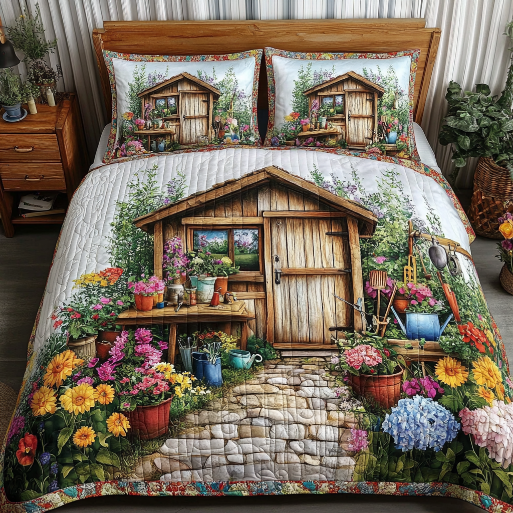Garden Charm Quilted Bedding Set Duvet Cover Bedspread Gifts For Flower Lovers Garden Charm Quilted Bedding Set Duvet Cover Bedspread Gifts For Flower Lovers