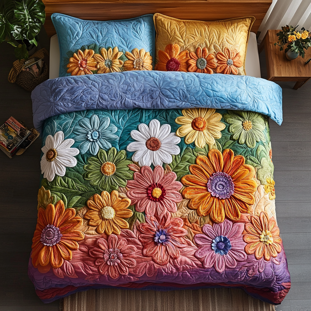 Garden Dreams Quilted Bedding Set Duvet Cover Bedspreads Flower Daisy Gifts For Her Garden Dreams Quilted Bedding Set Duvet Cover Bedspreads Flower Daisy Gifts For Her