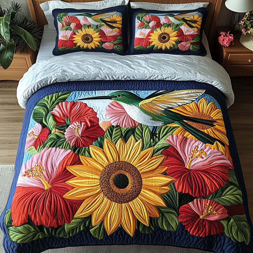 Garden Flight Quilted Bedding Set Duvet Cover Bed Sheet Set Best Hummingbird Lover Gifts For Her Garden Flight Quilted Bedding Set Duvet Cover Bed Sheet Set Best Hummingbird Lover Gifts For Her