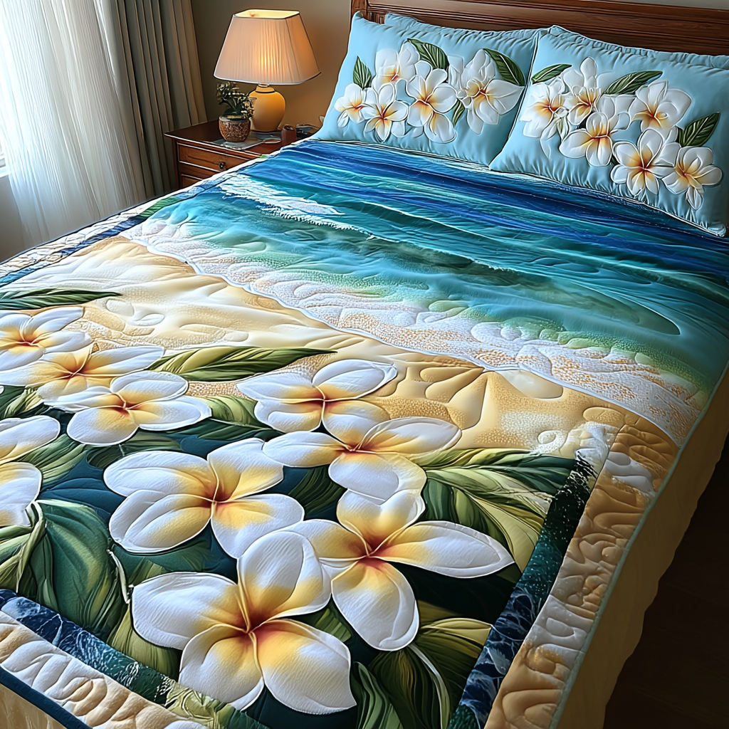 Garden of Plumeria Quilted Bedding Set Duvet Cover Bed Sheet Set Father'S Day Gifts For Beach Lovers Garden of Plumeria Quilted Bedding Set Duvet Cover Bed Sheet Set Father'S Day Gifts For Beach Lovers
