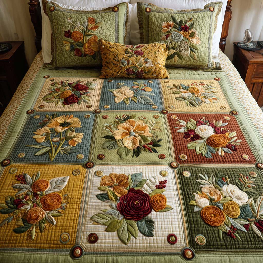 Garden Whimsy Quilted Bedding Set Duvet Cover Merch Flower Gifts For Girlfriend