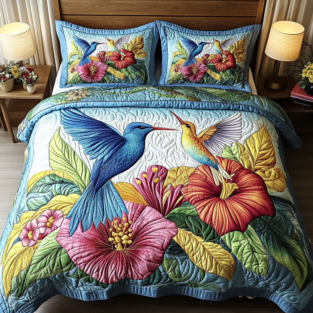 Garden Wings Quilted Bedding Set Duvet Cover Bed Sheet Set Great Hummingbird Themed Gifts Garden Wings Quilted Bedding Set Duvet Cover Bed Sheet Set Great Hummingbird Themed Gifts