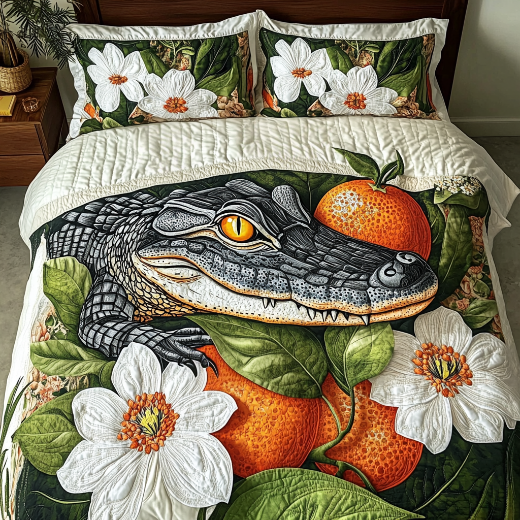 Gator Glow Quilted Bedding Set Duvet Cover Bedspread Crocodile Themed Gifts Gator Glow Quilted Bedding Set Duvet Cover Bedspread Crocodile Themed Gifts