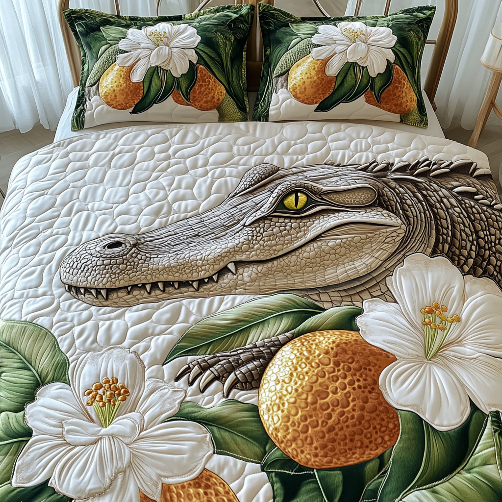 Gator Paradise Quilted Bedding Set Duvet Cover Bedspread Alligator Gift Shop