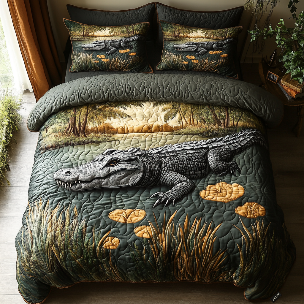 Gator Swamp Quilted Bedding Set Duvet Cover Bed Sheet Set Unique Alligator Gifts Crocodile Gator Swamp Quilted Bedding Set Duvet Cover Bed Sheet Set Unique Alligator Gifts Crocodile