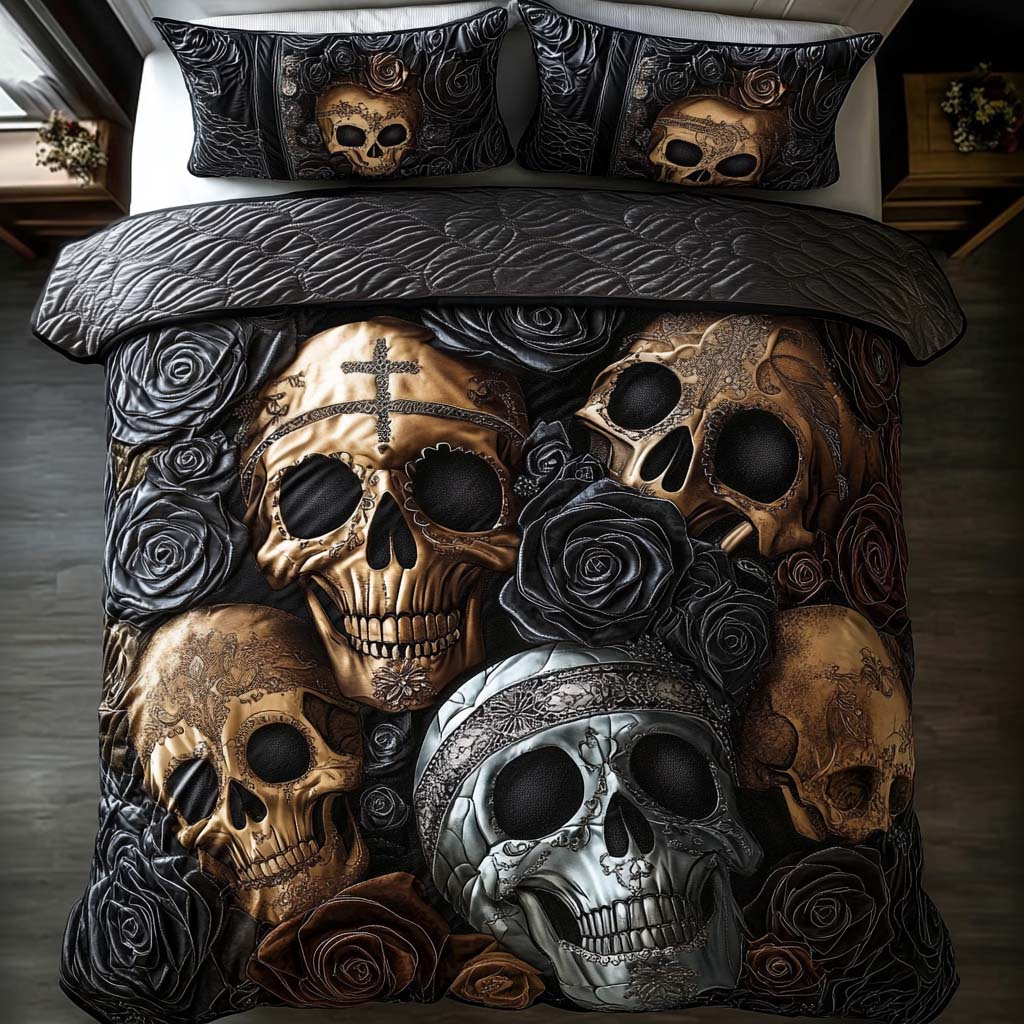 Gilded Grins Quilted Bedding Set Duvet Cover Bed Sheet Set Sugar Skull Stuff For Guys Gilded Grins Quilted Bedding Set Duvet Cover Bed Sheet Set Sugar Skull Stuff For Guys