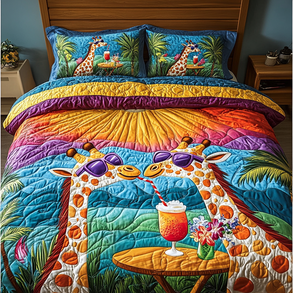 Giraffe Escape Quilted Bedding Set Duvet Cover Bed Sheet Set Best Giraffe Gifts Items Giraffe Escape Quilted Bedding Set Duvet Cover Bed Sheet Set Best Giraffe Gifts Items