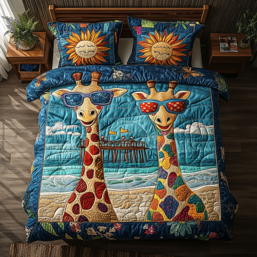 Giraffe Trail Quilted Bedding Set Duvet Cover Bed Sheet Set Presents For Giraffe Lovers Giraffe Trail Quilted Bedding Set Duvet Cover Bed Sheet Set Presents For Giraffe Lovers