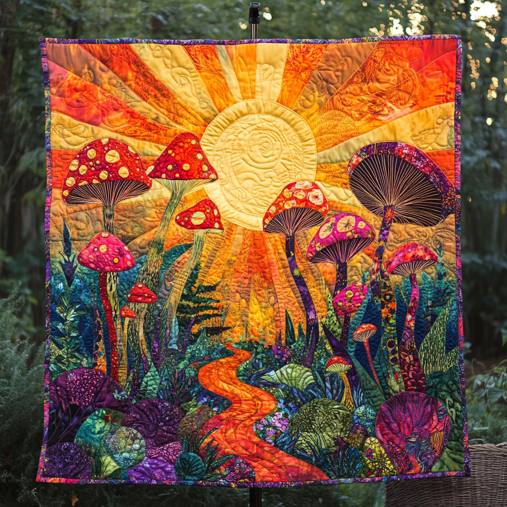 Glowing Grove Quilted Blanket Cute Colorful Blanket Gifts For Mushroom Hunters Glowing Grove Quilted Blanket Cute Colorful Blanket Gifts For Mushroom Hunters