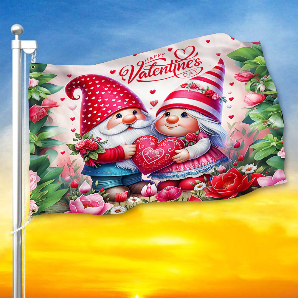 Gnome Couple Happy Valentine's Day Flag Cute Adorable Gnome Flag Valentines Day Decor