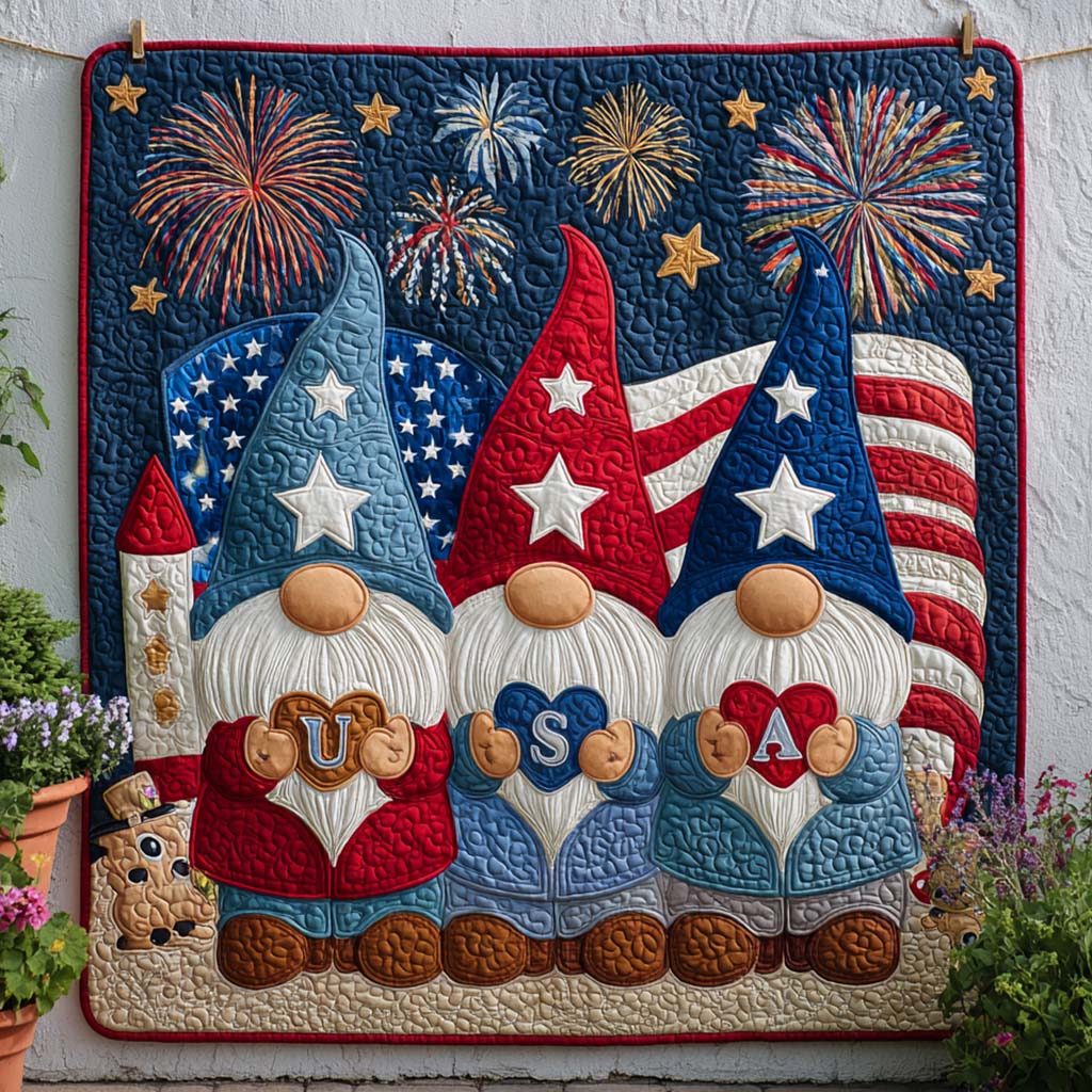 Gnome Firework Trio Quilted Blanket Cute Colorful Blanket 4Th Of July Neighbor Gifts Gnome Firework Trio Quilted Blanket Cute Colorful Blanket 4Th Of July Neighbor Gifts