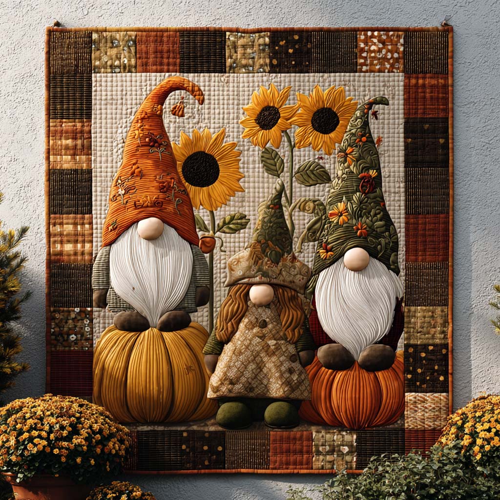 Gnome Harvest Quilted Blanket Cute Colorful Blanket Gift For Mid Autumn Festival Gnome Harvest Quilted Blanket Cute Colorful Blanket Gift For Mid Autumn Festival