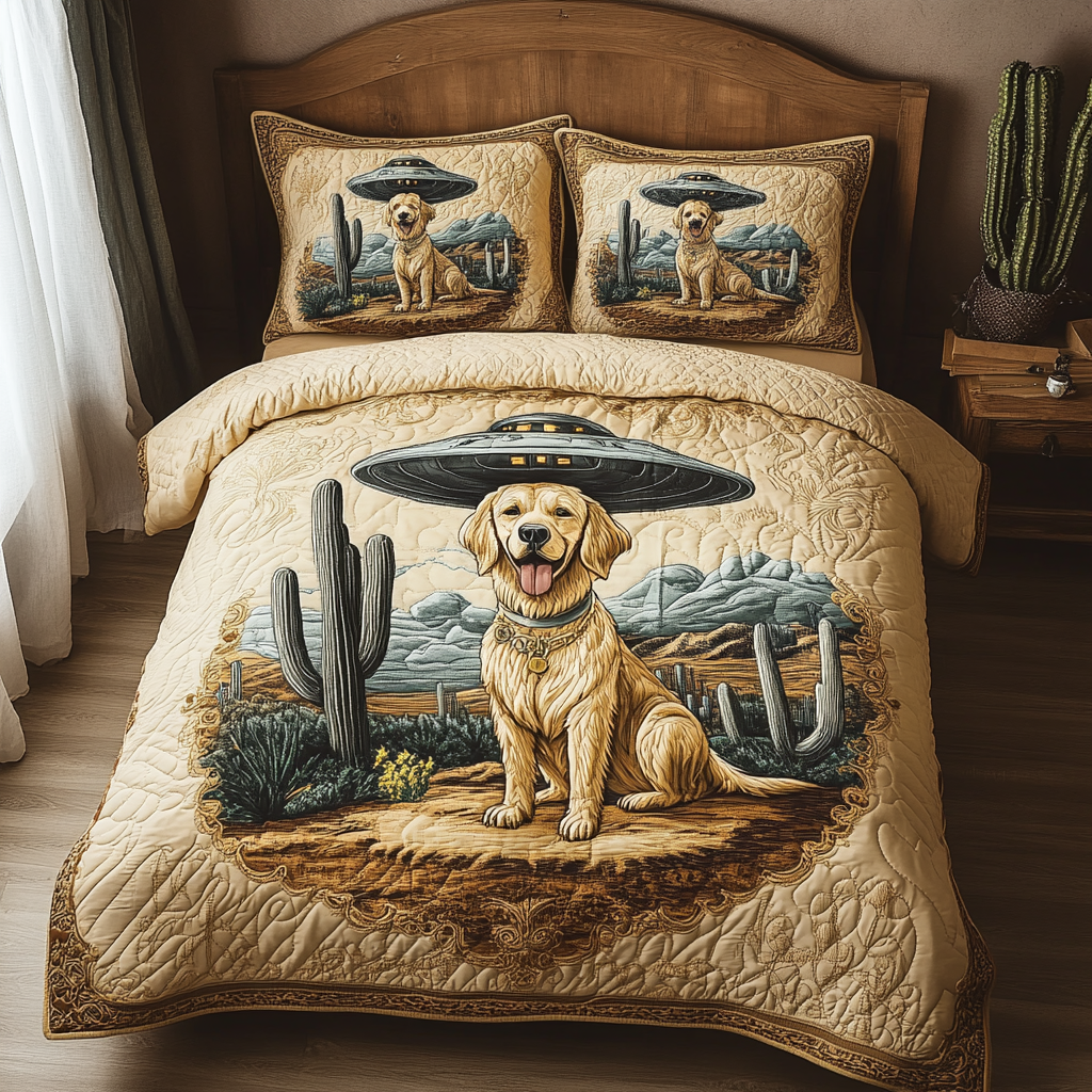Golden Abduction Quilted Bedding Set Duvet Cover Bed Sheet Set Golden Retriever Gifts For Owners Golden Abduction Quilted Bedding Set Duvet Cover Bed Sheet Set Golden Retriever Gifts For Owners