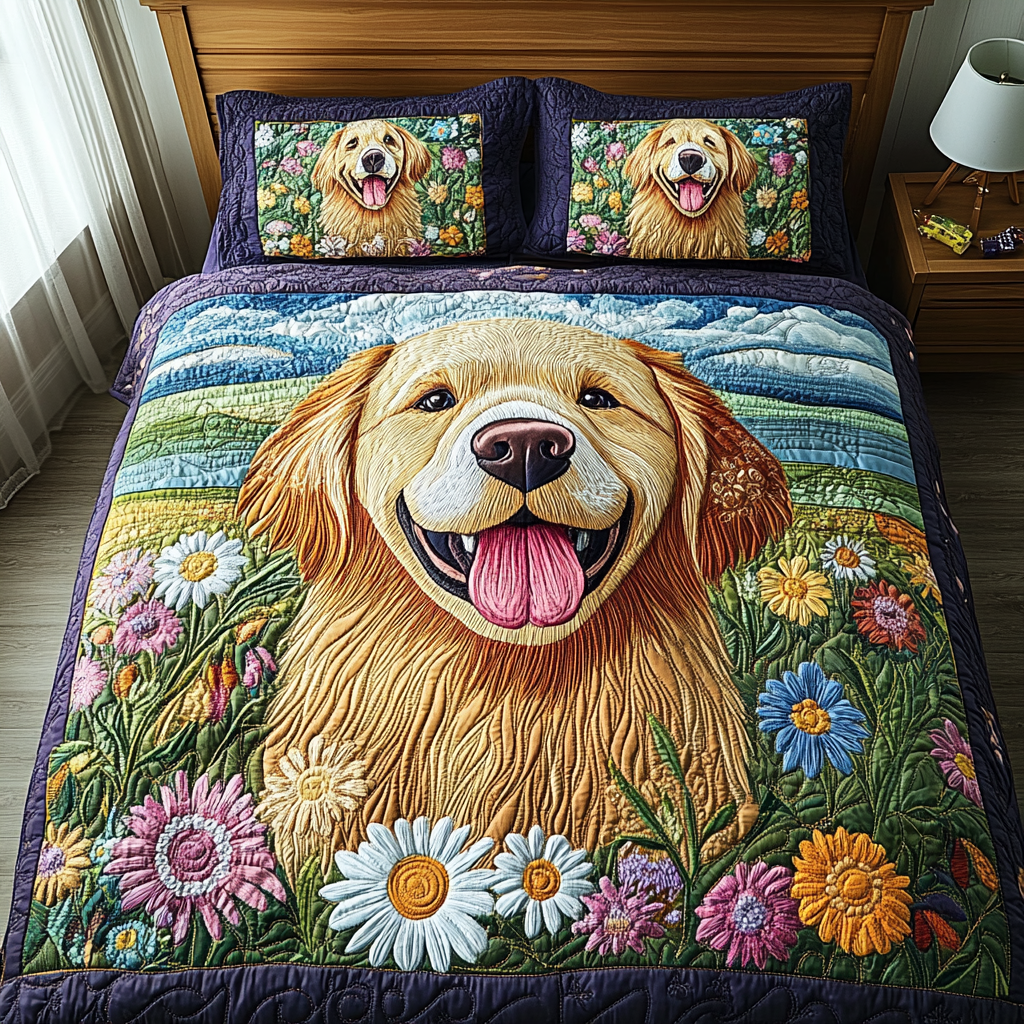 Golden Adventure Quilted Bedding Set Duvet Cover Bed Sheet Set Best Gifts For Golden Retriever Owners Golden Adventure Quilted Bedding Set Duvet Cover Bed Sheet Set Best Gifts For Golden Retriever Owners