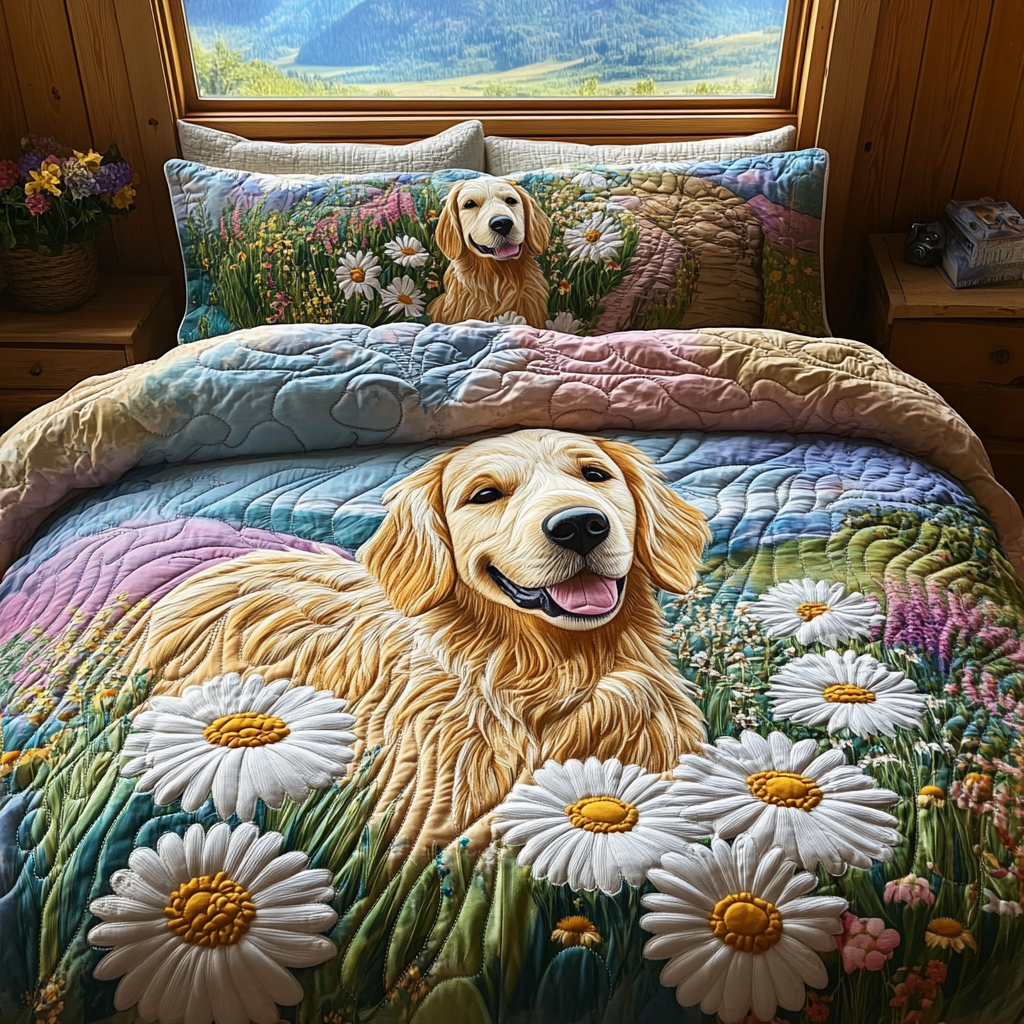 Golden Adventure Quilted Bedding Set Duvet Cover Bed Sheet Set Best Golden Retriever Gifts Golden Adventure Quilted Bedding Set Duvet Cover Bed Sheet Set Best Golden Retriever Gifts