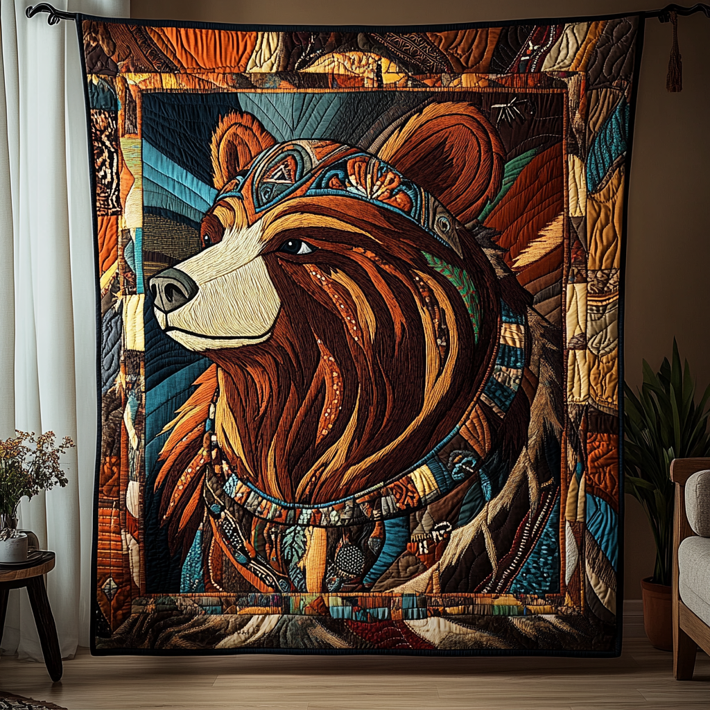 Golden Bear Quilted Blanket Cute Colorful Blanket Native Bear Gifts For Her Golden Bear Quilted Blanket Cute Colorful Blanket Native Bear Gifts For Her