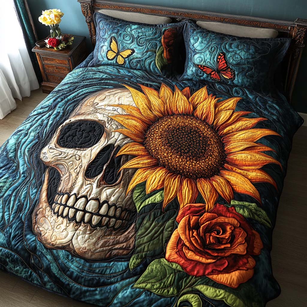 Golden Bloom Quilted Bedding Set Duvet Cover Bed Sheet Set Gifts For People Who Like Skulls Golden Bloom Quilted Bedding Set Duvet Cover Bed Sheet Set Gifts For People Who Like Skulls
