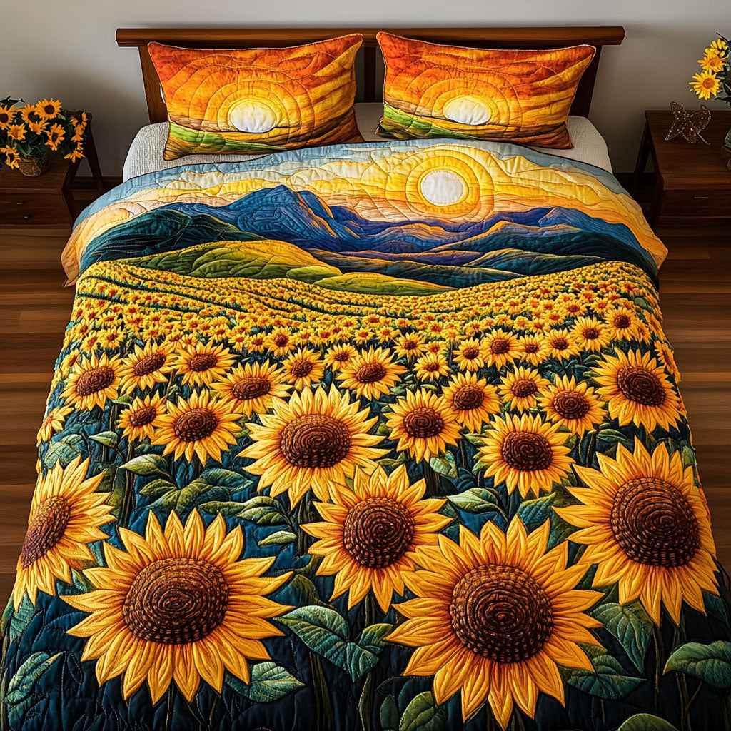 Golden Bloom Valley Quilted Bedding Set Duvet Cover Bedspread Sunflower Theme Gifts Merchandise Golden Bloom Valley Quilted Bedding Set Duvet Cover Bedspread Sunflower Theme Gifts Merchandise