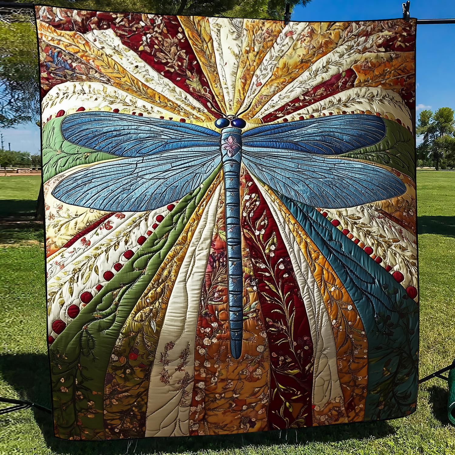 Golden Dragonfly Quilted Blanket Cute Colorful Blanket Dragon Gifts For 10 Year Olds