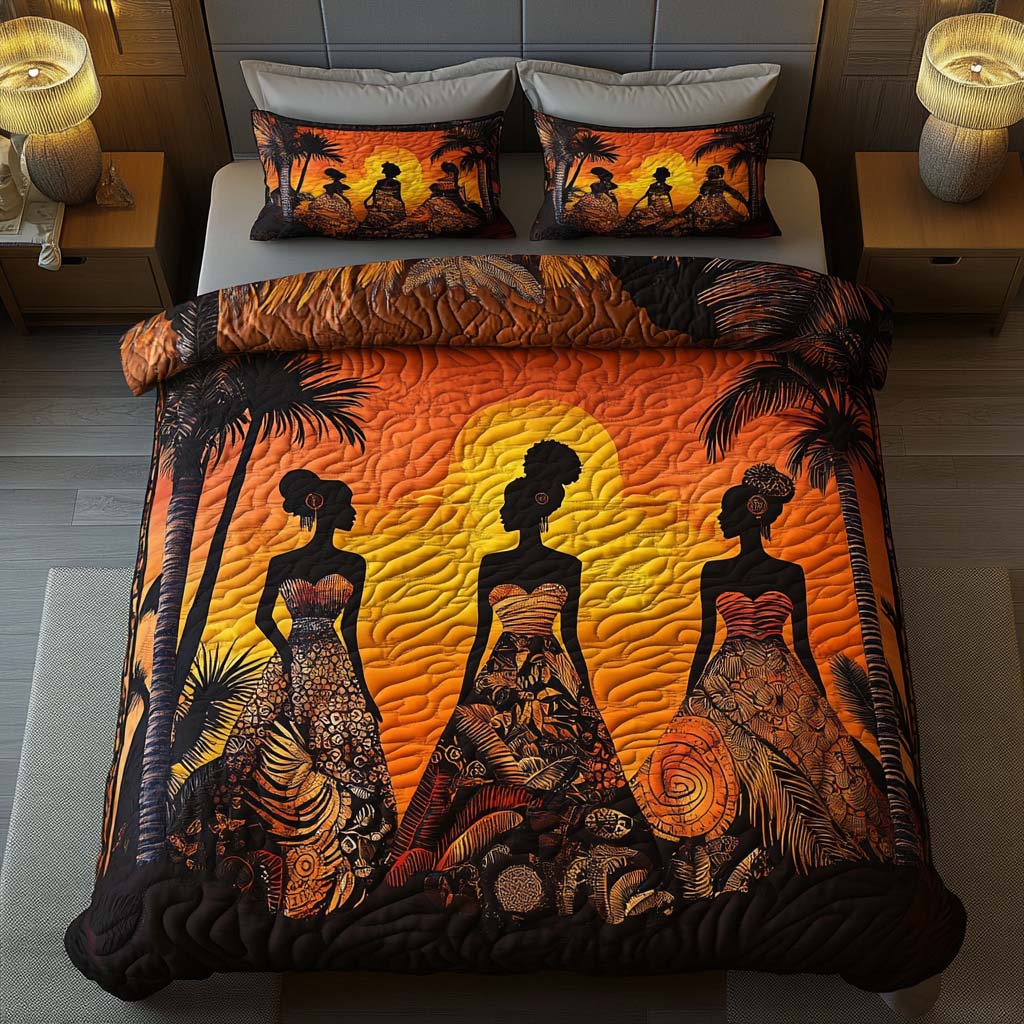Golden Elegance Sisters Quilted Bedding Set Duvet Cover Merch Gifts For Black History Month Golden Elegance Sisters Quilted Bedding Set Duvet Cover Merch Gifts For Black History Month