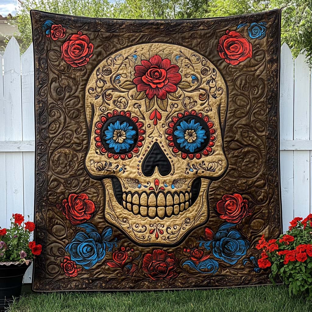 Golden Fiesta Skull Quilted Blanket Nice Throw Blanket Cool Skull Gifts For Her Golden Fiesta Skull Quilted Blanket Nice Throw Blanket Cool Skull Gifts For Her