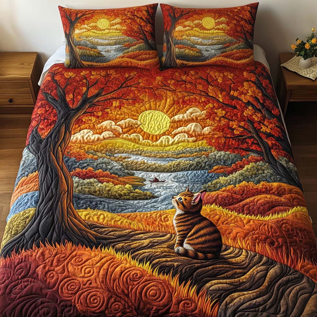 Golden Gaze Quilted Bedding Set Duvet Cover Bed Sheet Set Cat Dad Gifts For Him Golden Gaze Quilted Bedding Set Duvet Cover Bed Sheet Set Cat Dad Gifts For Him