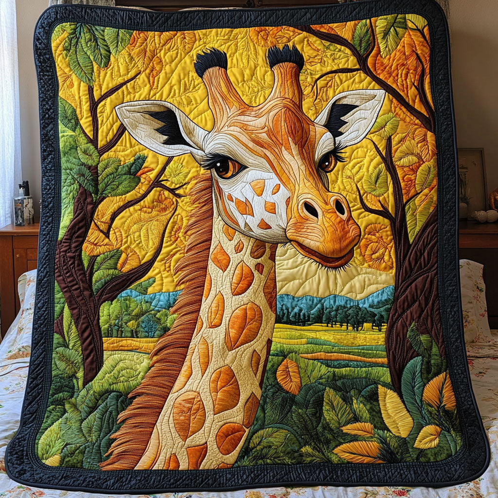 Golden Giraffe Bliss Quilted Blanket Cute Colorful Blanket Unique Gifts For Giraffe Lovers