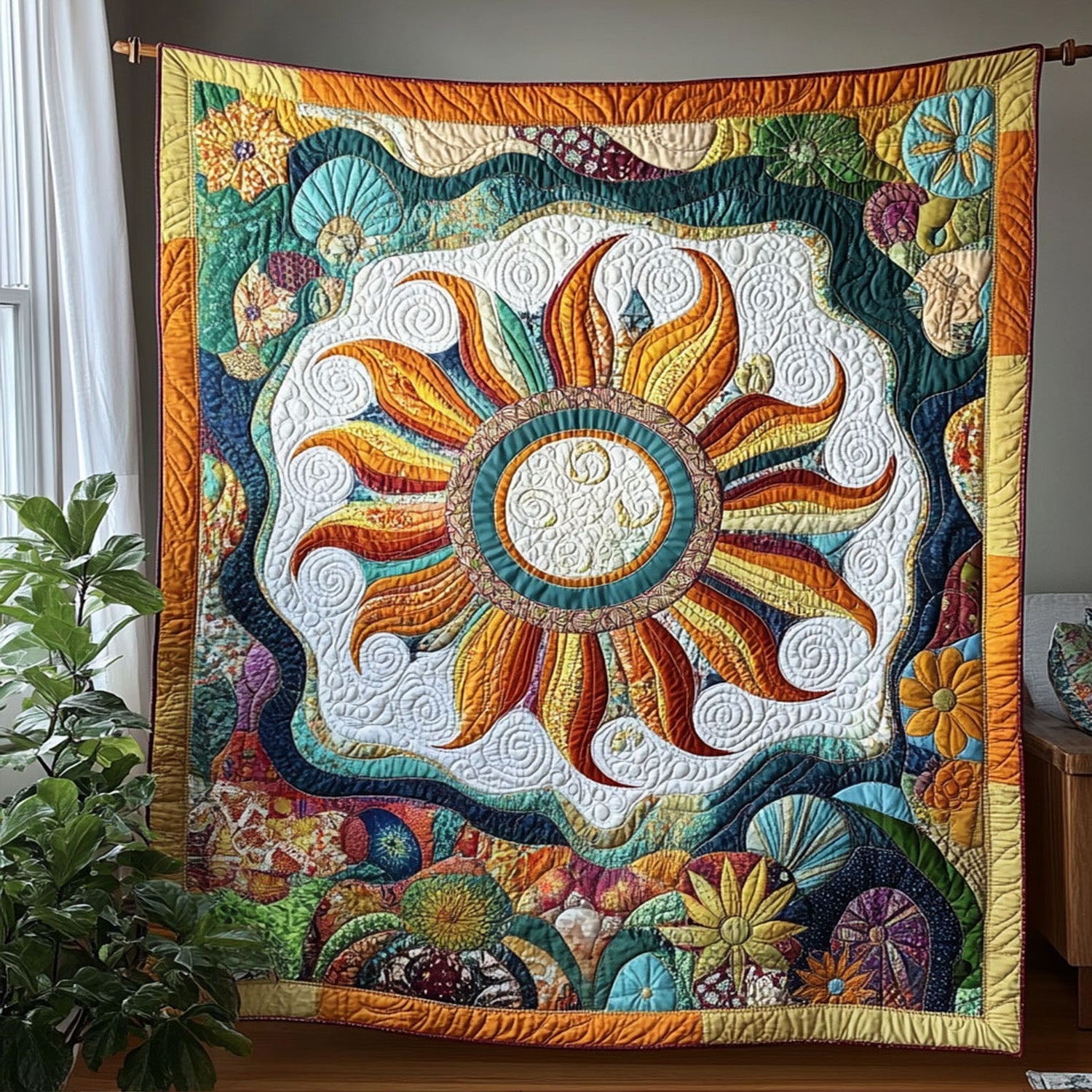 Golden Groove Quilted Blanket Cute Colorful Blanket Wedding Gifts For Hippies Golden Groove Quilted Blanket Cute Colorful Blanket Wedding Gifts For Hippies