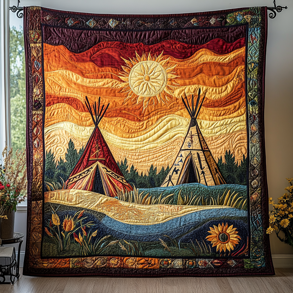 Golden Horizon Quilted Blanket Cute Colorful Blanket Teepee Native American Gifts Online Golden Horizon Quilted Blanket Cute Colorful Blanket Teepee Native American Gifts Online