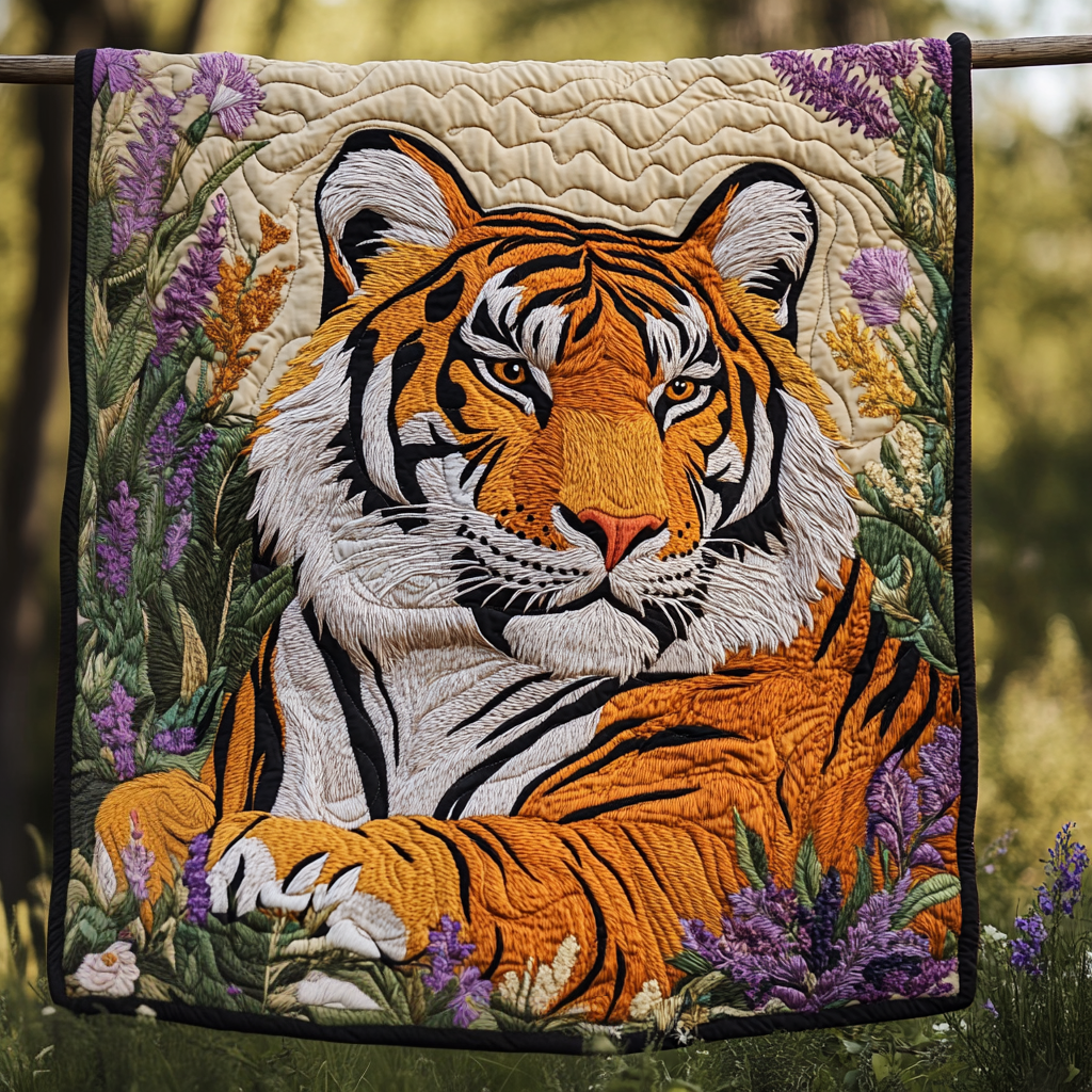 Golden Jungle Quilted Blanket Cute Colorful Blanket Gifts For Tiger Lovers Golden Jungle Quilted Blanket Cute Colorful Blanket Gifts For Tiger Lovers