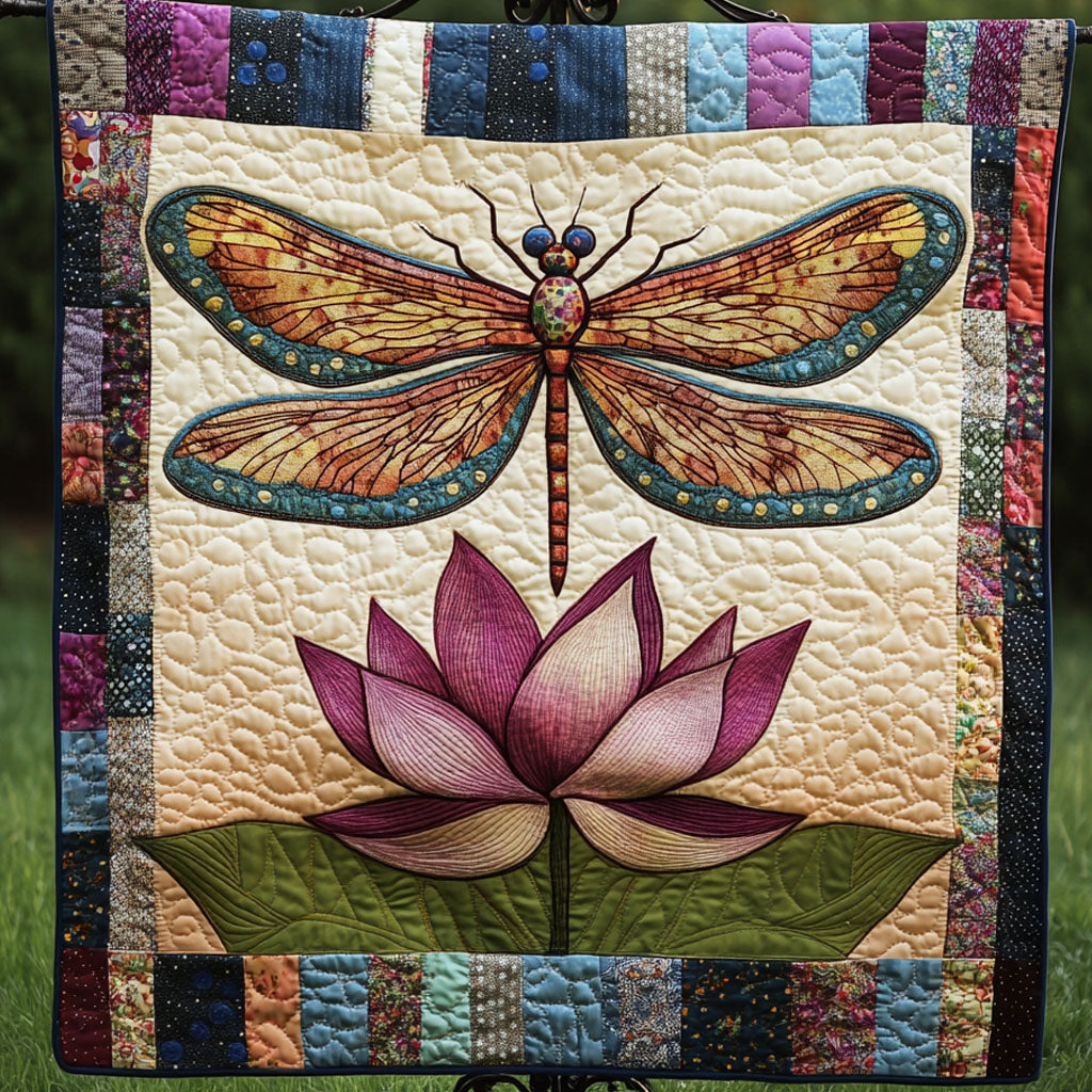 Golden Lotus Quilted Blanket Cute Colorful Blanket Dragonfly Gifts For Him Golden Lotus Quilted Blanket Cute Colorful Blanket Dragonfly Gifts For Him